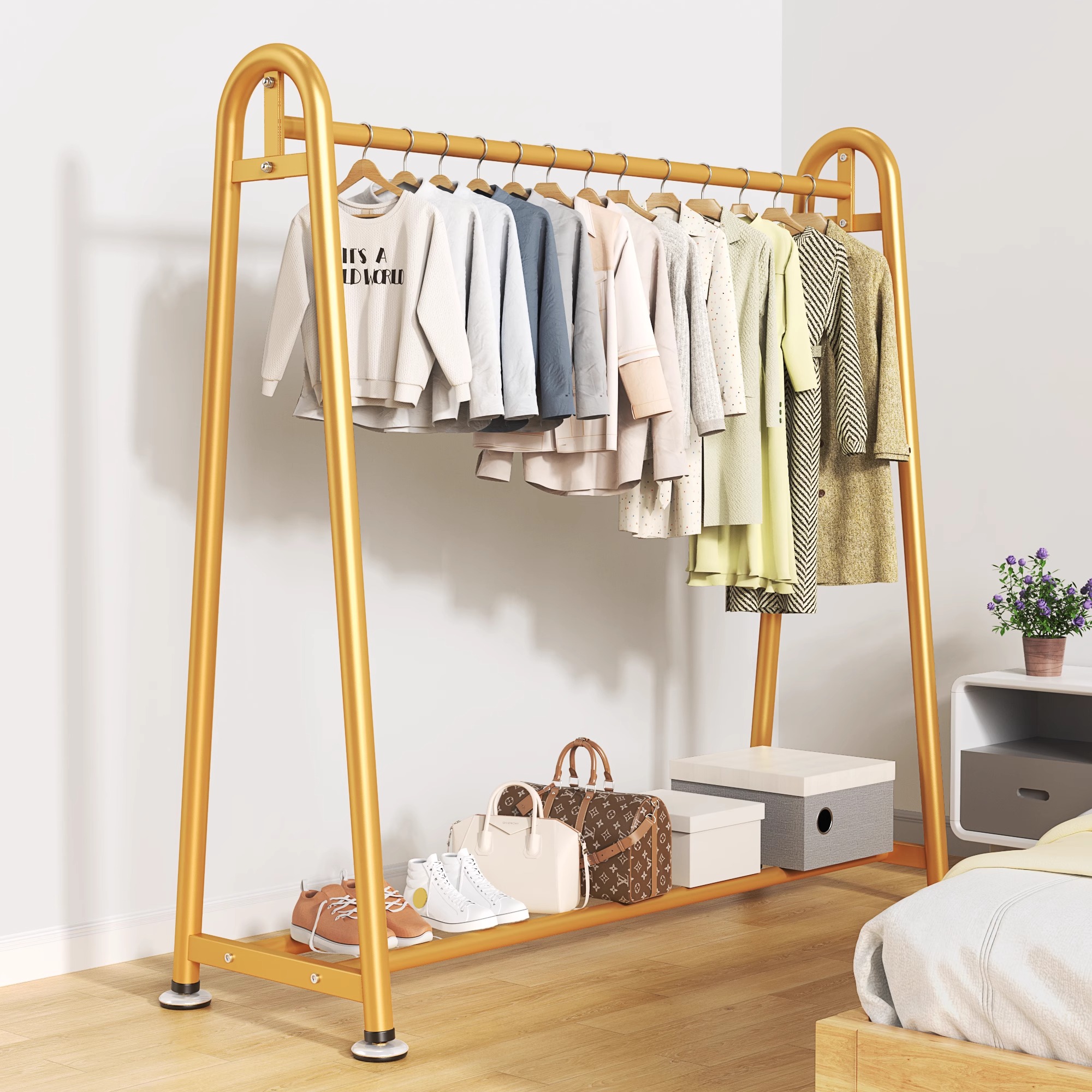 晾衣架落地折叠家用晒衣架阳台卧室挂衣架子简易室内单杆式衣帽架