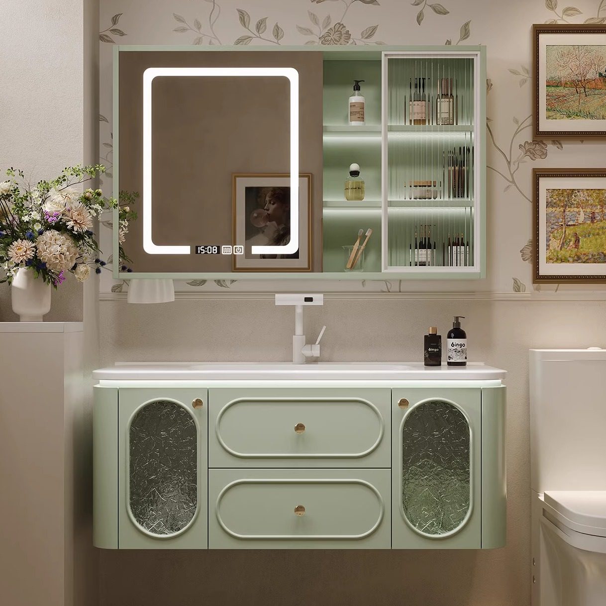 法式橡木烤漆智能浴室柜卫生间圆角陶瓷一体盆组合洗手脸盆洗漱台,家装主材,浴室柜组合,淘宝优惠券,粉丝福利购,淘宝优惠卷