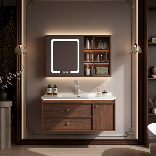 中古风浴室柜组合陶瓷一体盆