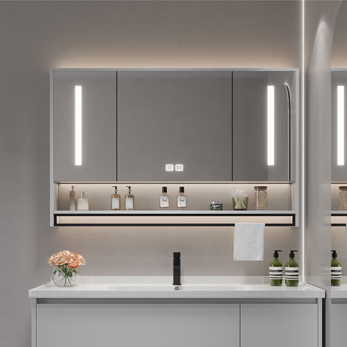 小户型智能美颜灯镜柜高清银镜浴室镜柜超窄小户型卫生间洗漱镜柜