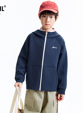 【商场同款】安奈儿童装男童带帽针织外套2025秋新款保暖AB535103