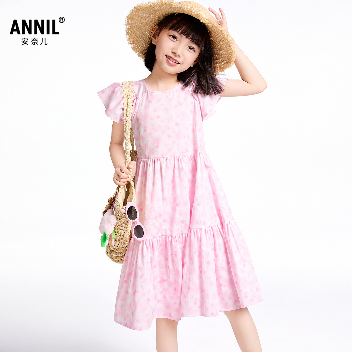 【商场同款】安奈儿童装女童短袖连衣裙2025夏新款纯棉连衣裙宽松