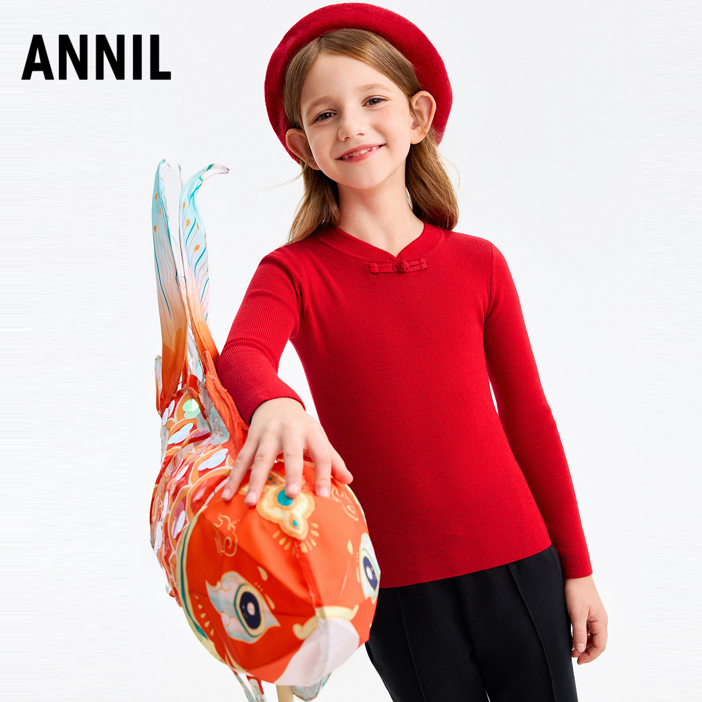 安奈儿童装女童立领长袖针织衫2026春新款