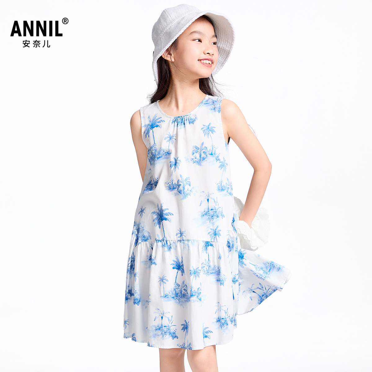 【商场同款】安奈儿童装女童无袖连衣裙2025夏纯棉度假风旅游亲肤