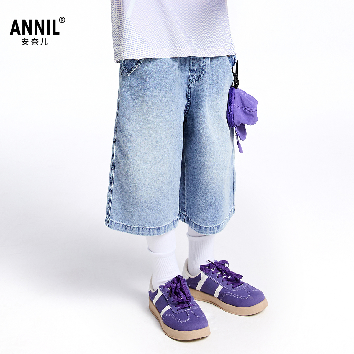 【商场同款】安奈儿童装男童全腰全棉牛仔七分裤子2025夏宽松休闲