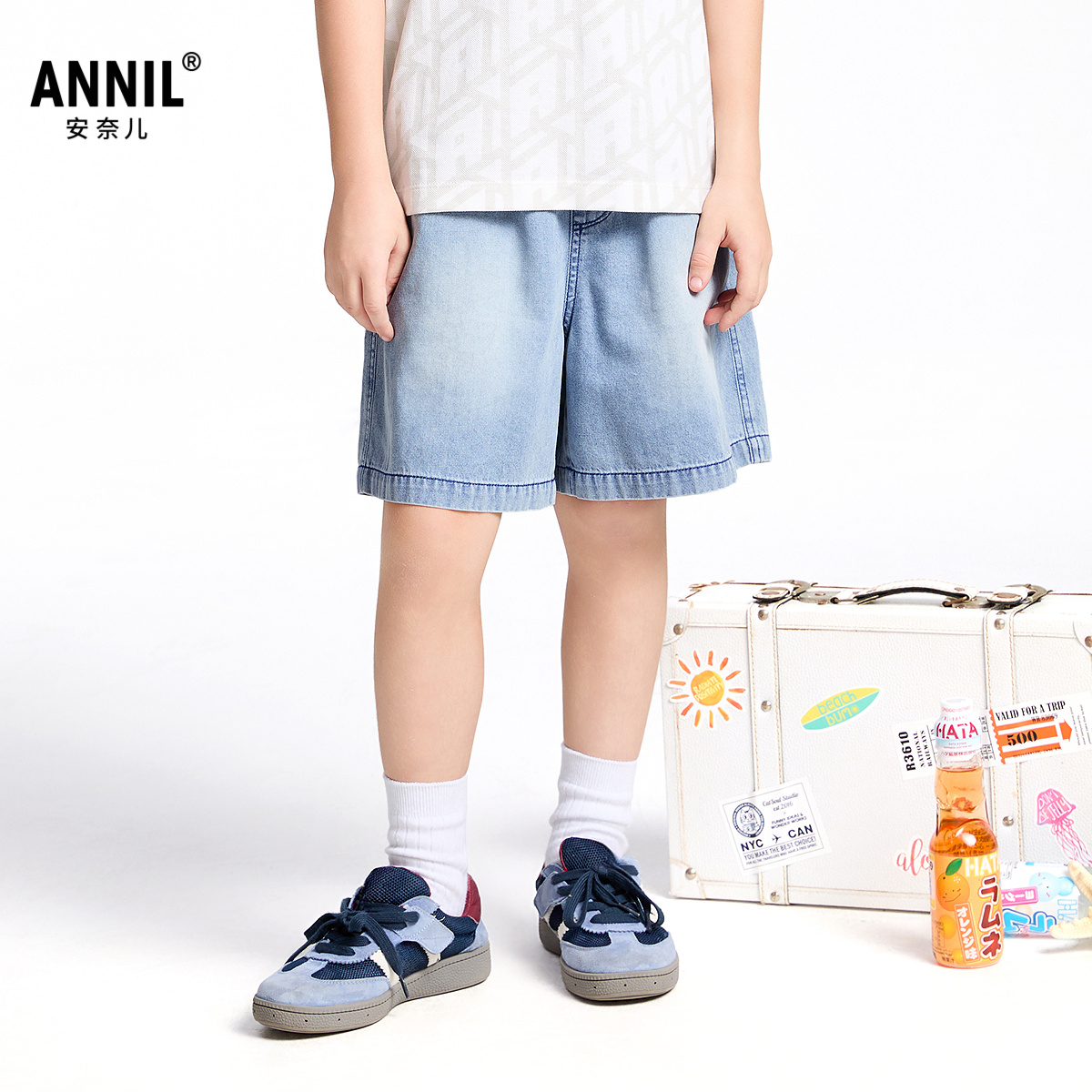 【商场同款】安奈儿童装男童全腰牛仔短裤2025夏新款宽松五分裤
