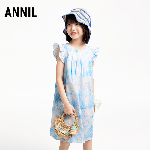 【100%棉】安奈儿童装女童连衣裙2025夏清新透气亲肤裙子休闲优雅