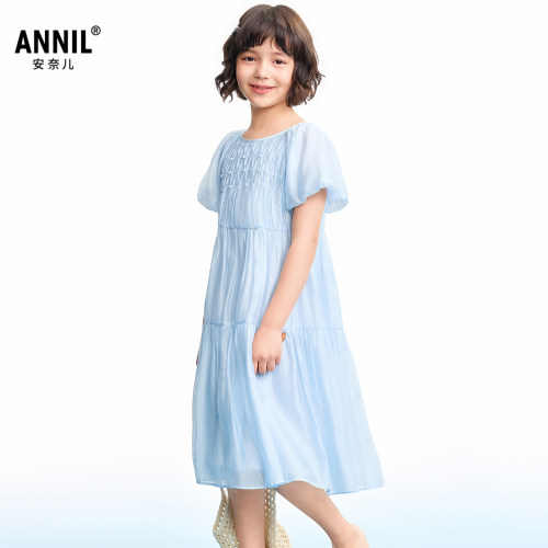 【商场同款】安奈儿童装女童短袖连衣裙2026夏A字裙透气亲肤裙子