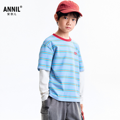 【商场同款】安奈儿童装男童长袖T恤2025秋新款假两件AB531105