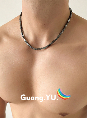 GuangYu不规则黑胆石项链暗黑风