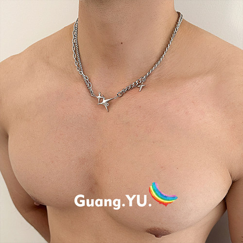 GuangYu星芒拼接设计感钛钢项链