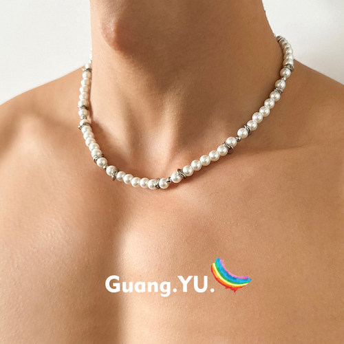 GuangYu荆棘拼接珍珠项链高级感