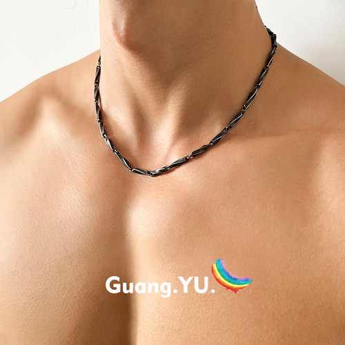 GuangYu黑银色莫比乌斯项链潮流