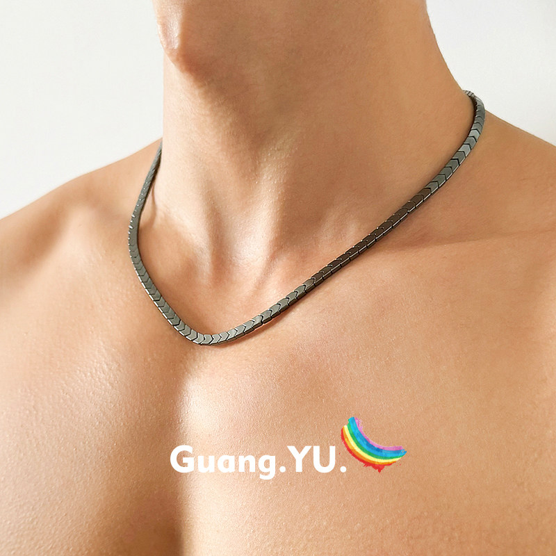 GuangYu箭形黑胆石项链男款高级感简约气质小众痞帅配饰嘻哈潮流