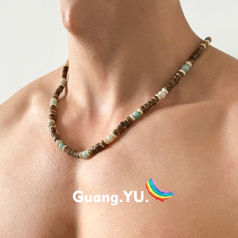 GuangYu波西米亚椰壳串珠项链男