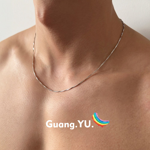 GuangYu双层编织蛇骨链纯银项链
