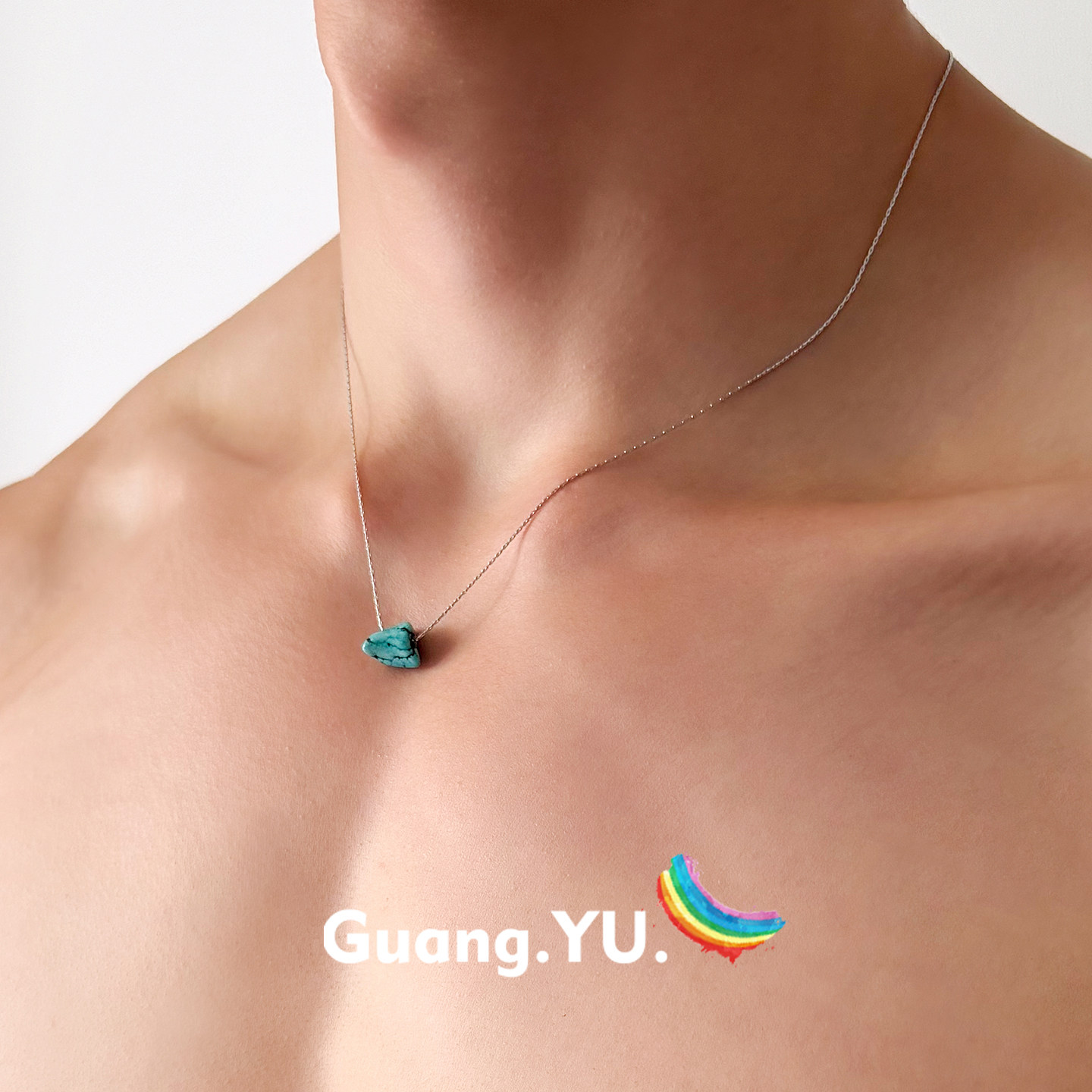 GuangYu不规则绿松石项链男吊坠复古高级感小众钛钢锁骨链女配饰