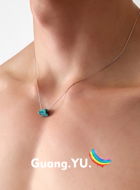 GuangYu不规则绿松石项链男吊坠复古高级感小众钛钢锁骨链女配饰