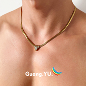 GuangYu镶钻天眼金色古巴项链男高级感美式 嘻哈钛钢不掉色锁骨链