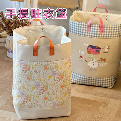 家用可折叠脏衣篮大容量衣物换洗衣服收纳筐简约复古手提收纳桶