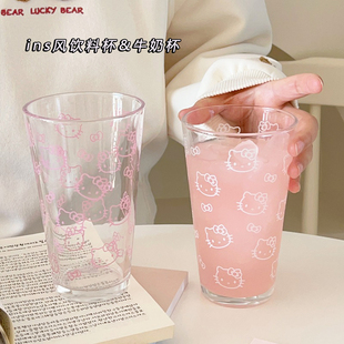 新款玻璃杯ins风高颜值冰美式咖啡杯子KT猫可爱家用喝水杯耐高温