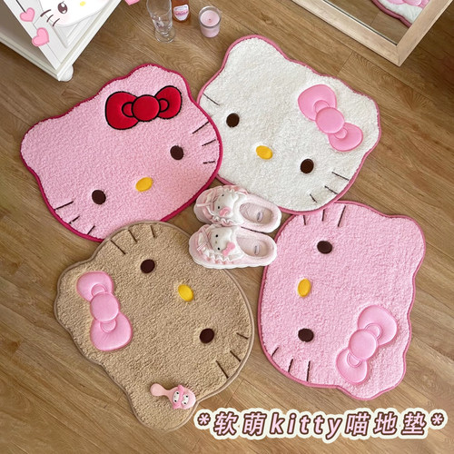 卡通仿羊绒地垫新款凯蒂猫浴室吸水防滑垫软萌可爱隔凉床边装饰毯