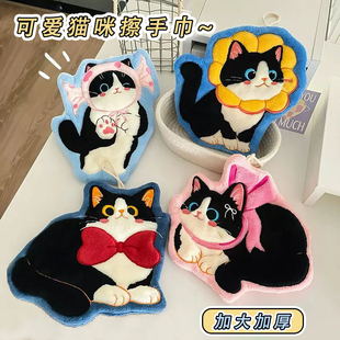 超强吸水高颜值擦手毛巾加厚擦手帕厨房 可爱猫咪擦手巾挂式