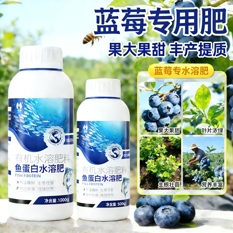 蓝莓专用肥鱼蛋白水溶肥氨基酸原浆瓜果蔬菜花卉营养液海藻有机肥