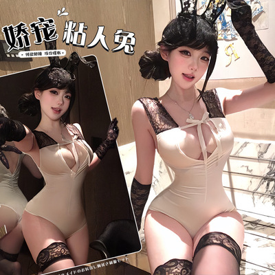 姬GILL性感内衣纯欲蕾丝吊带连体衣兔女郎长筒黑丝酒吧制服套装女