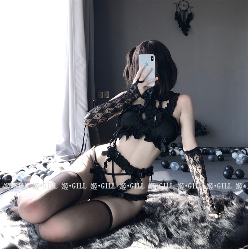 姬 Gill：做你的猫 复古性感露背黑丝角色扮演女佣女仆制服套装