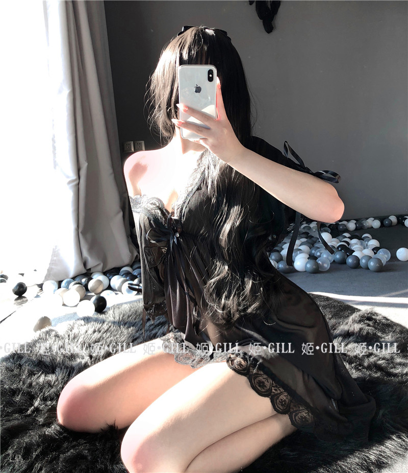 网纱深v夏季性感冰丝薄款睡袍