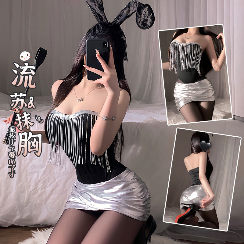 姬GILL性感内衣透明钢托聚拢吊带蕾丝露背透视睡裙兔女郎酒吧套装