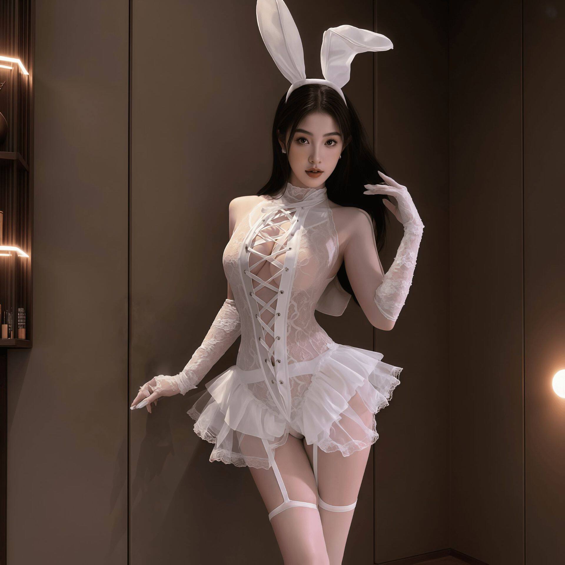姬GILL大码内衣性感绑带连体兔女郎制服黑丝酒吧网纱透视激情套装