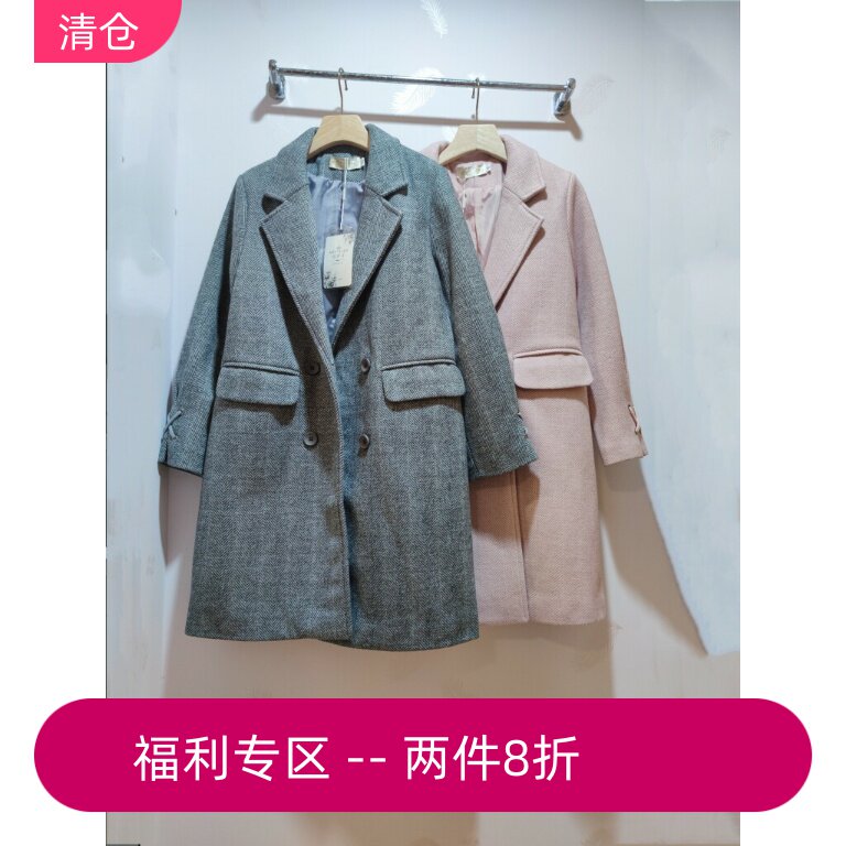 冬季鱼骨纹加厚毛呢大衣外套女