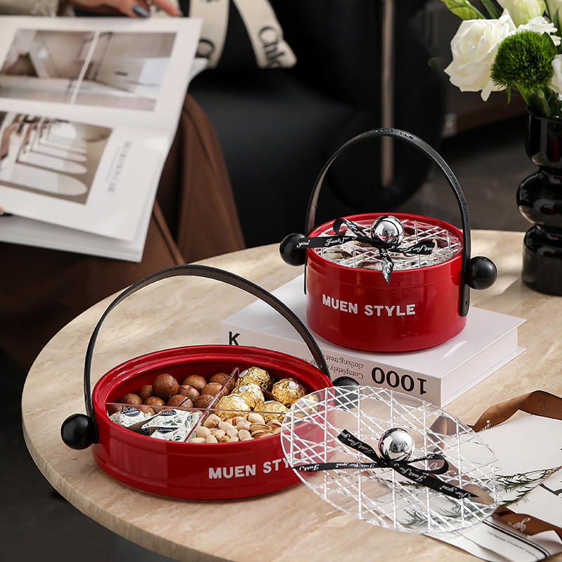 漫时光手提糖果桶轻奢高档陶瓷果盘零食盘客厅家用小提篮茶几摆件