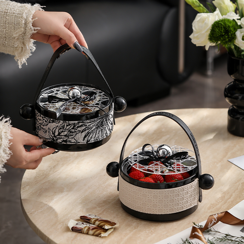 漫时光陶瓷手提水果篮客厅家用新年果盘零食盘轻奢高档茶点盘摆件