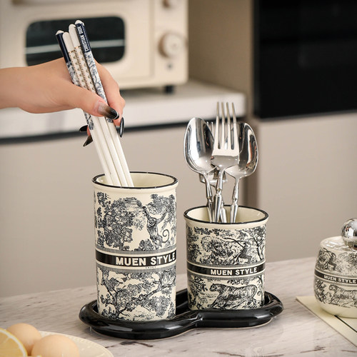 漫时光筷子筒收纳盒家用高档新款沥水陶瓷筷笼子台面多功能筷子篓
