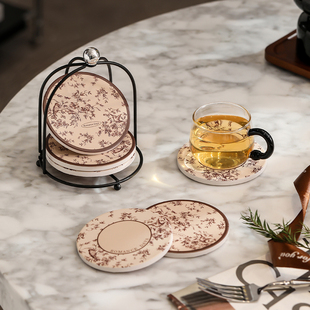 漫时光陶瓷吸水杯垫子家用餐桌保护隔热高级感轻奢办公室咖啡杯垫