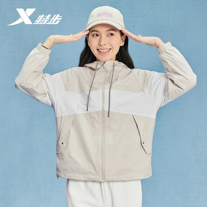 特步运动外套女2025春季新款防风双层风衣连帽女夹克976128120286,运动服/休闲服装,运动茄克/外套,淘宝优惠券,粉丝福利购,淘宝优惠卷