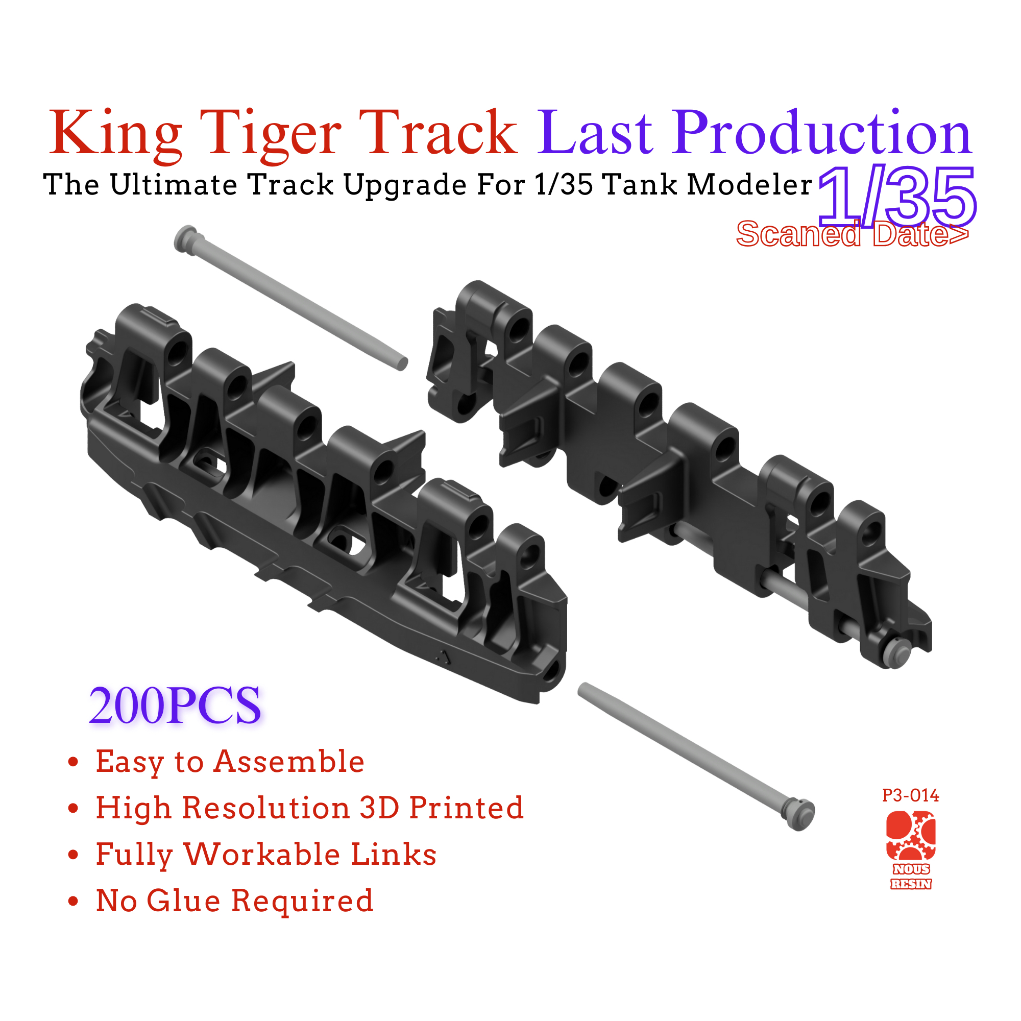 1/35虎王坦克履带最后期型(18齿)镜像型免胶拼装虎王3D打印履带