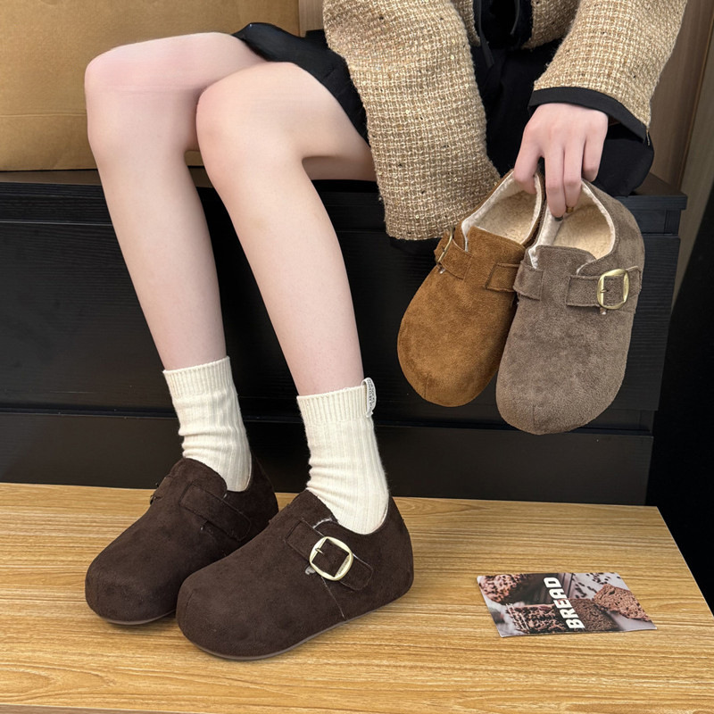 内增高勃肯鞋女秋冬加绒加棉2025年新款厚底勃肯棉鞋一脚蹬豆豆鞋