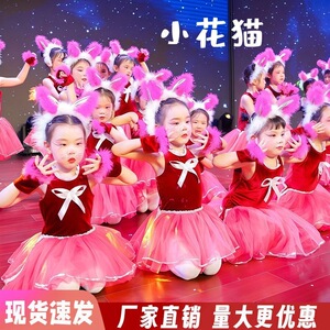 六一女童可爱小花猫演出蓬蓬裙