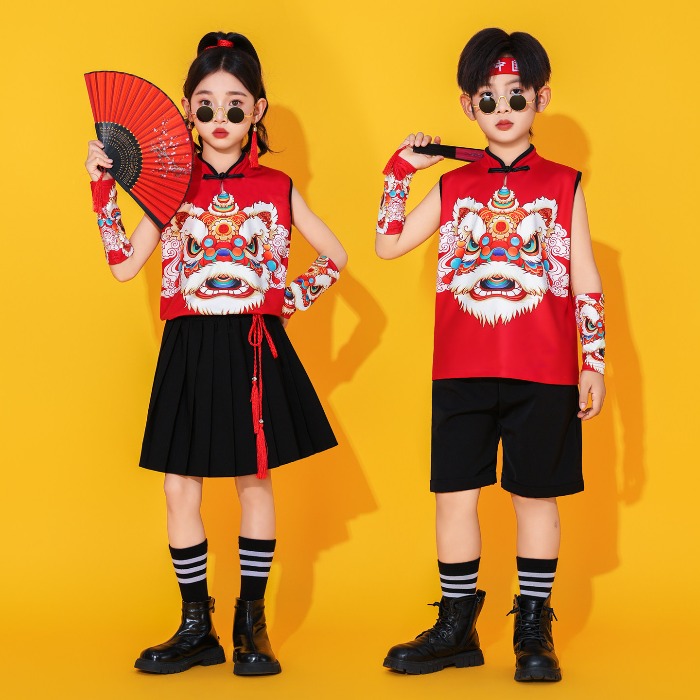 六一儿童中国风演出服小学生国潮舞醒狮打鼓服装幼儿园说唱啦啦队