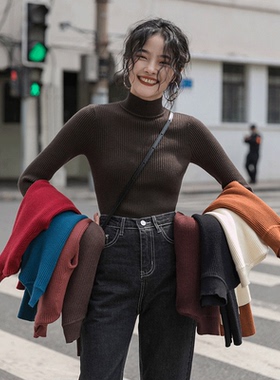 觅定半高领打底衫女秋冬内搭毛衣针织衫加厚上衣冬季新款黑色白色