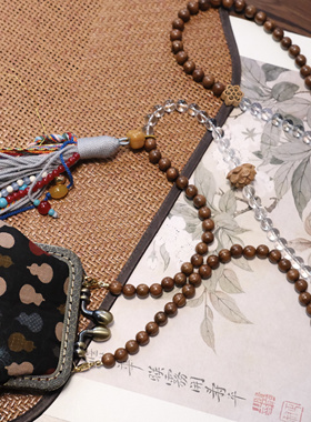 新中式国风复古檀木手工包百搭手机包棉布搭扣零钱包国风斜挎百搭