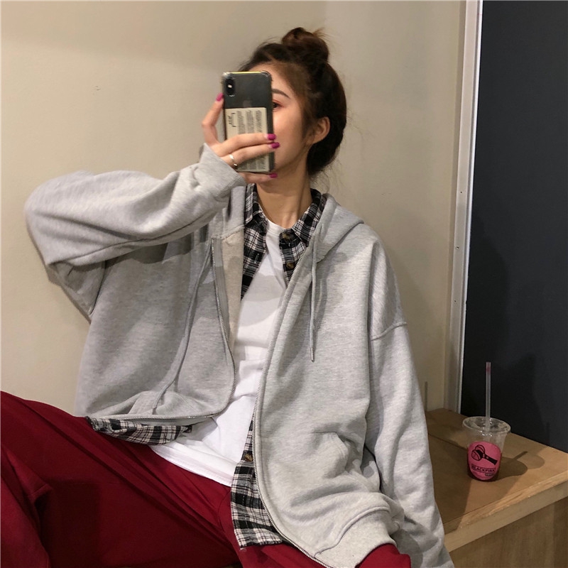 Real-price Korean version of the basic style cardigan jacket, cap women's 100 sets of pure color long-sleeved sweater