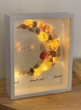 玫瑰干花相框立体灯光画贝壳海螺