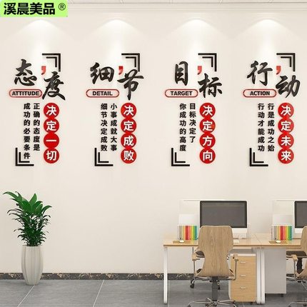 办公室3d立体墙贴画装饰公司标语激励志自粘背景墙墙纸企业文化墙