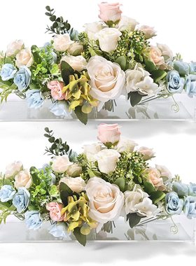 跨境有机玻璃矩形花卉餐桌中心摆长矩形花盒花瓶  亚克力现代花瓶