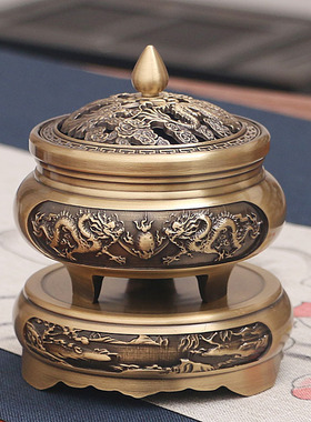 三足铜香炉茶道盘香熏香炉家用室内香薰炉仿古禅意沉檀香炉纯铜